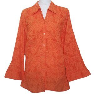 4/$20 Antilia Femme Orange Floral Print Semi Sheer Pleated Blouse 2X Plus Size